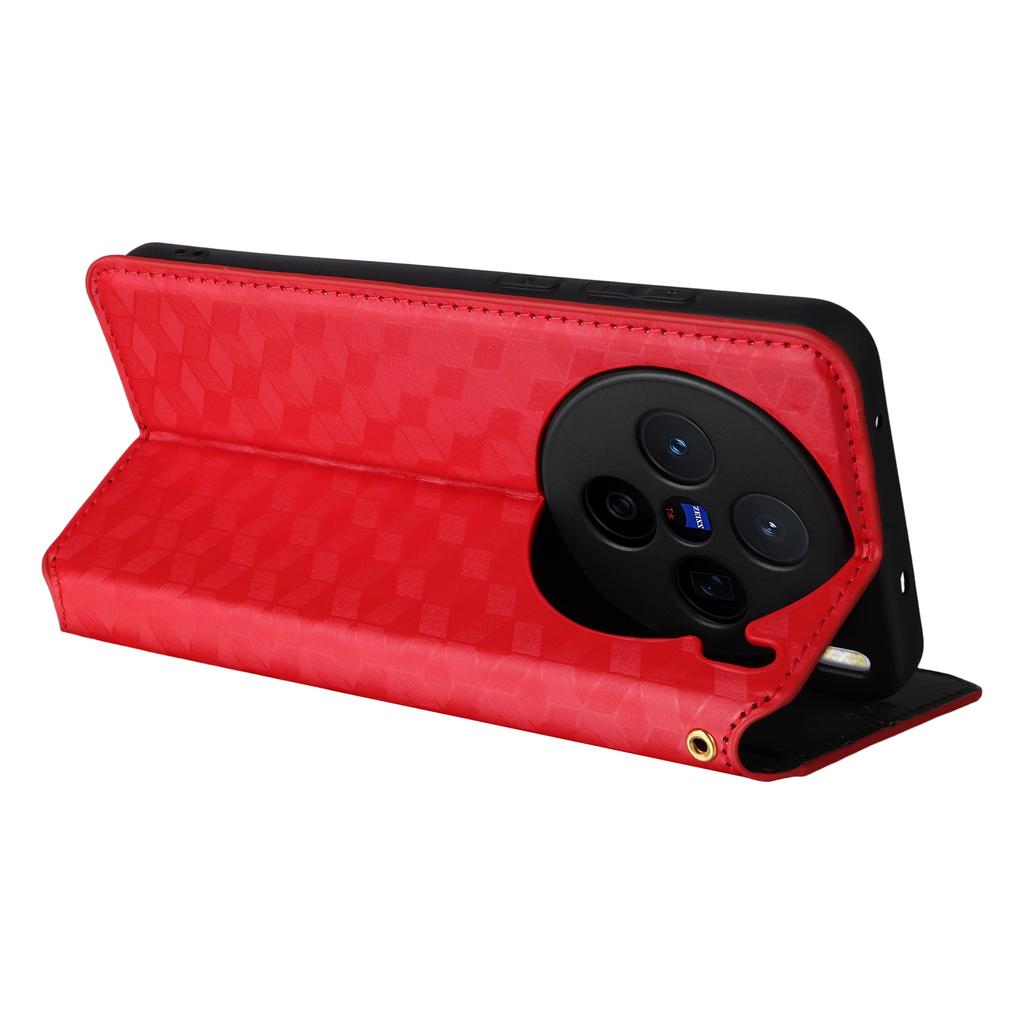 Кожаный чехол-кошелек для vivo X200s 5G с ромбовидным тиснением