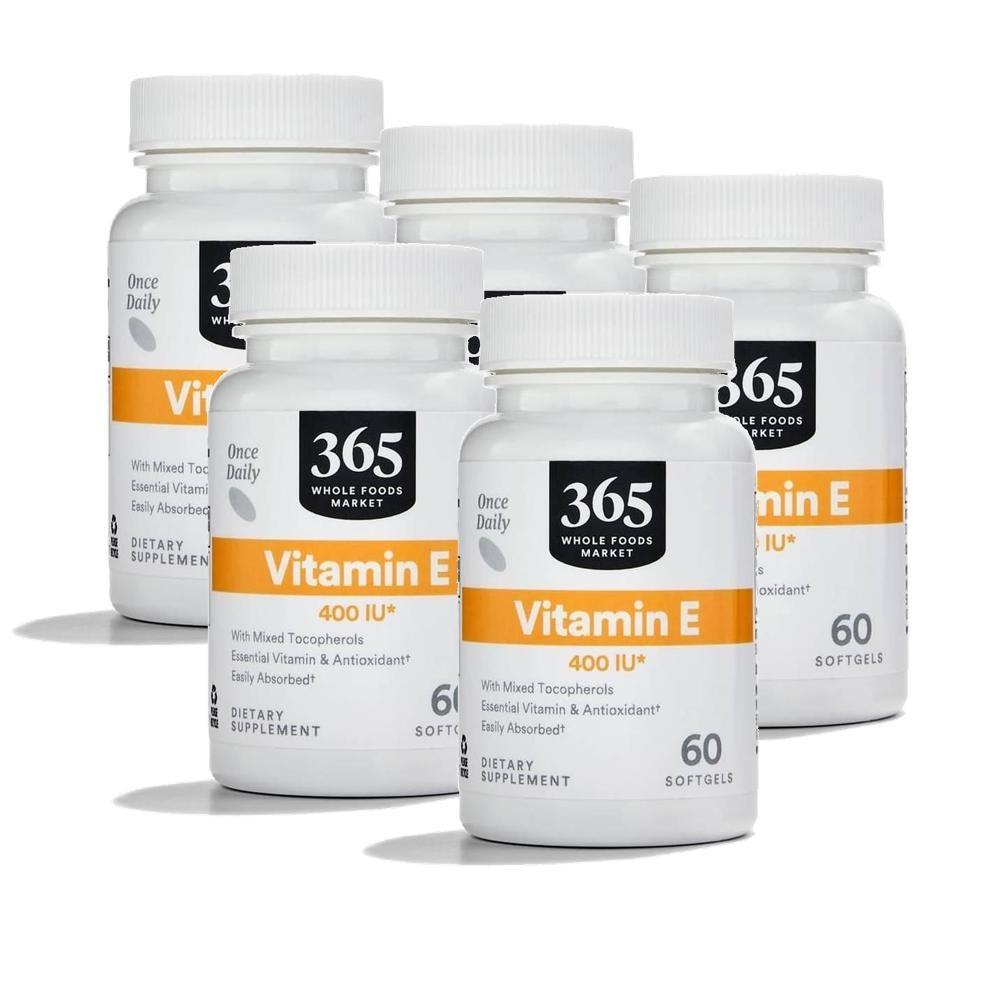 365 Whole Foods Market Vitamin E 400 IU Mixed Tocopherol Softgels 60 Tablets 5 pcs