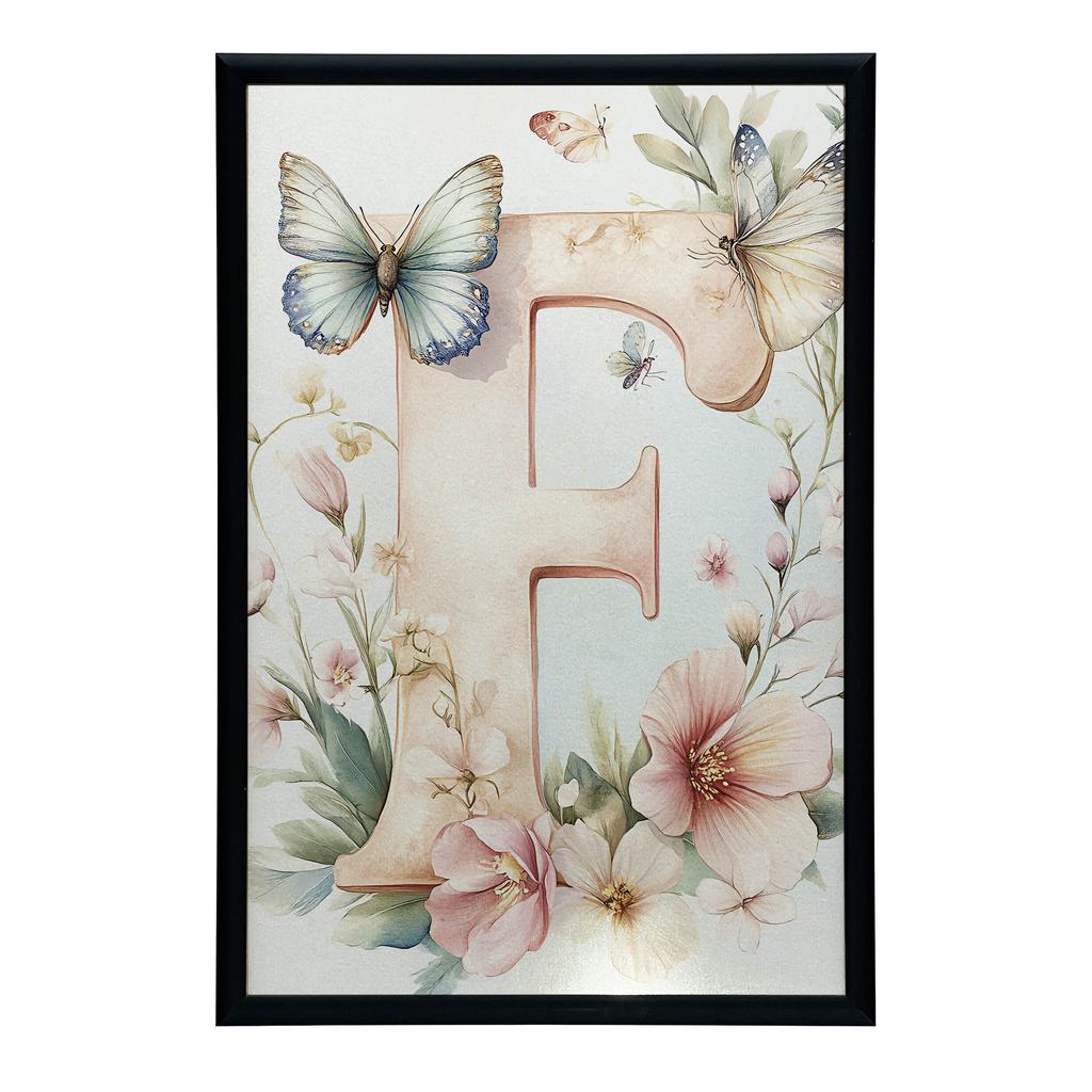 Letter "F" In Bloom - Decorative Poster Letter "F" In Bloom - Decorative Poster, 30X40 Cm, Dark Brown Wooden Frame, 230 Gsm Matte Paper