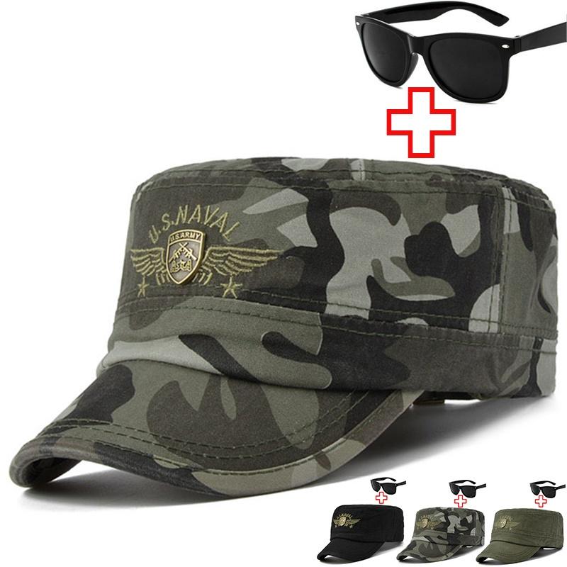 Men's Camouflage Baseball Cap Army Fan Flat Top Tactical Cap Jungle Shade Adjustable Trucker Cap