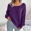 Women's Fashion Casual Solid Color Square Neck Button Cable Knit Pullover Sweater