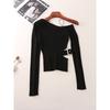 Foreign Trade Original Order Sexy off-Shoulder off-Neck Long Sleeve Knit Design Sense Niche Slim Fit Short Base Top