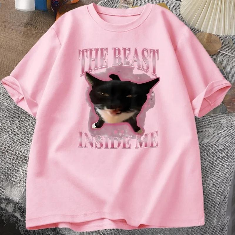 The Beast Inside Me Tshirts For Unisex Cute Silly Cat Funny Humor T Shirt Short Sleeve Round Neck Tshirt Unisex Clothes Tops