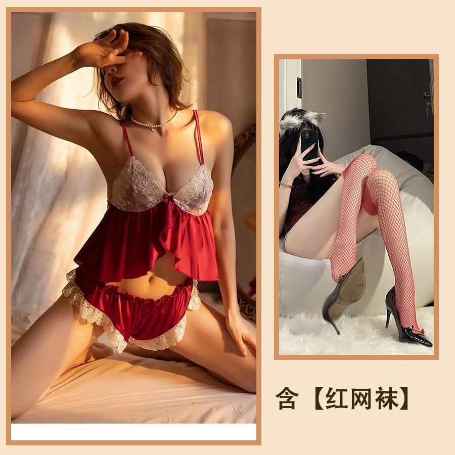 Сексуальная одежда Сексуальное кружевное соблазнение костюм для девушки Кружевной комплект из двух частей Шорты на подтяжках Однотонная домашняя одежда