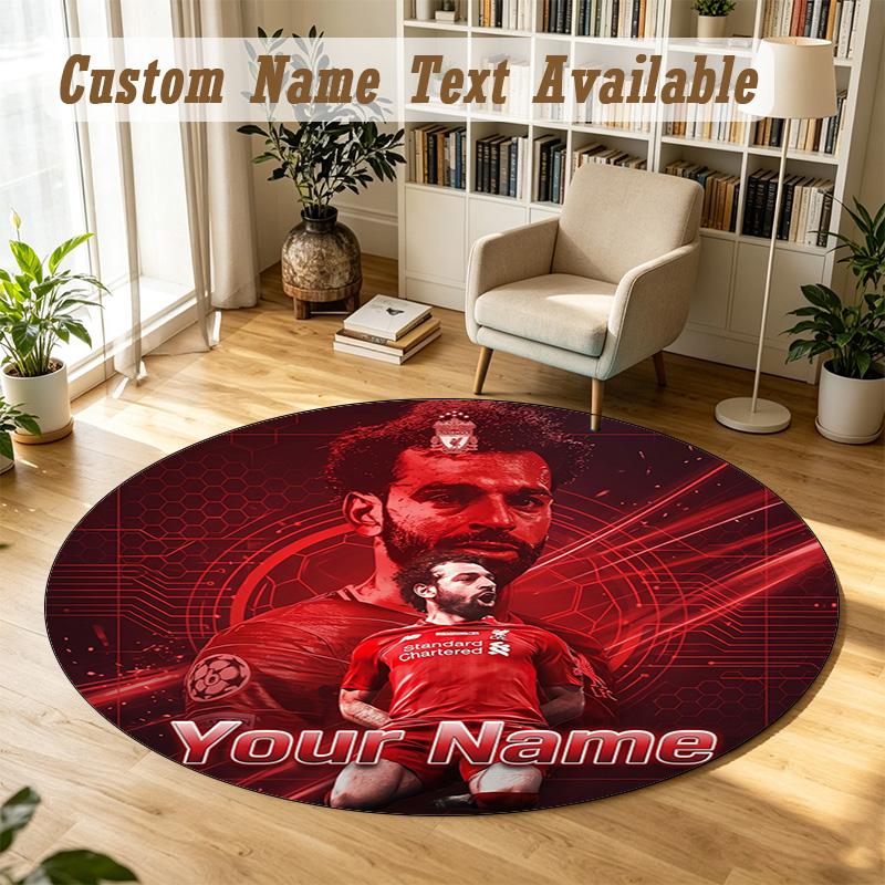 Round Rug Custom NameMohamed Salah Pattern Non Slip Carpet Home Floor Decor