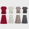 Women's Round Neck Knitted Top + A-Line Skirt Set
