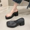 Premium Thick-soled Slippers Women's Summer Outer Wear 2025 New Thick-heeled One-word Drag Transparent High-heeled Fairy Wind Sandals