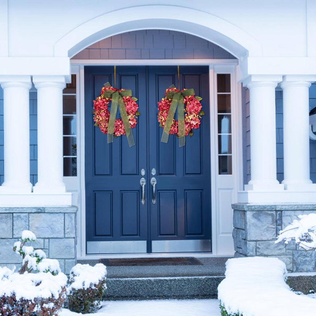 Венок на День Благодарения Осенняя гортензия с бантом Украшение Цветочная гирлянда Венок на День Благодарения Передняя дверь