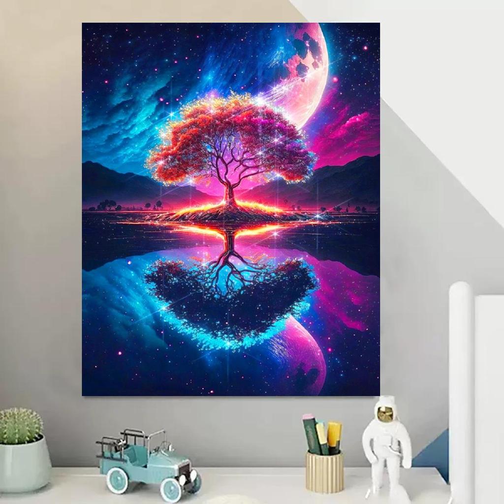 Frame Diy Painting By Numbers For Adults Tree Fantasy Scenery Picture With Numbers Starter Kits Acrylic Paint Diy Gift For Home Decors 40x50