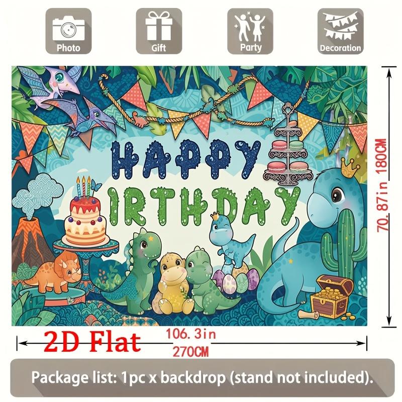 Whimsical Jungle-Themed Dinosaur and Cake Celebration with Colorful Bunting Flags, Happy Birthday Slogan, Ideal for Family Birthday