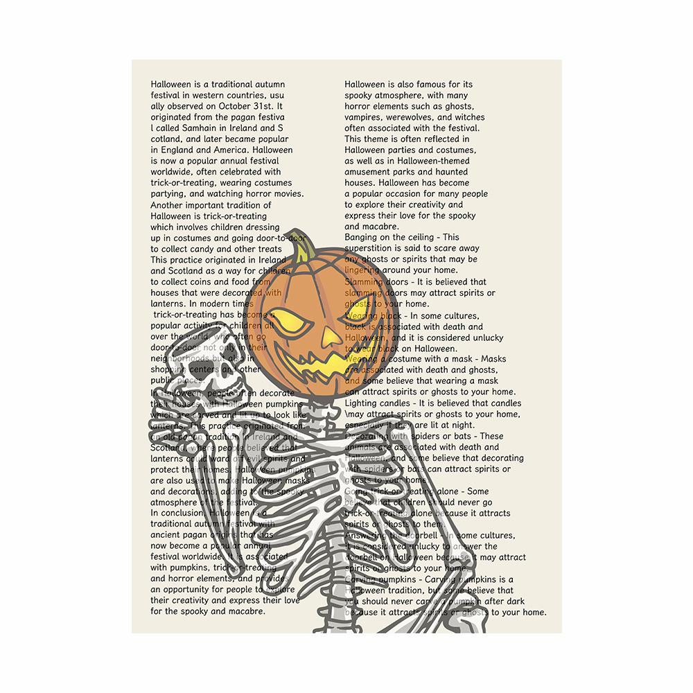 Хэллоуин Тыквенная Голова Ведьма Скелет Летучая мышь Английская Газета Холст Картина Скандинавская Гостиная Домашнее Украшение Картина