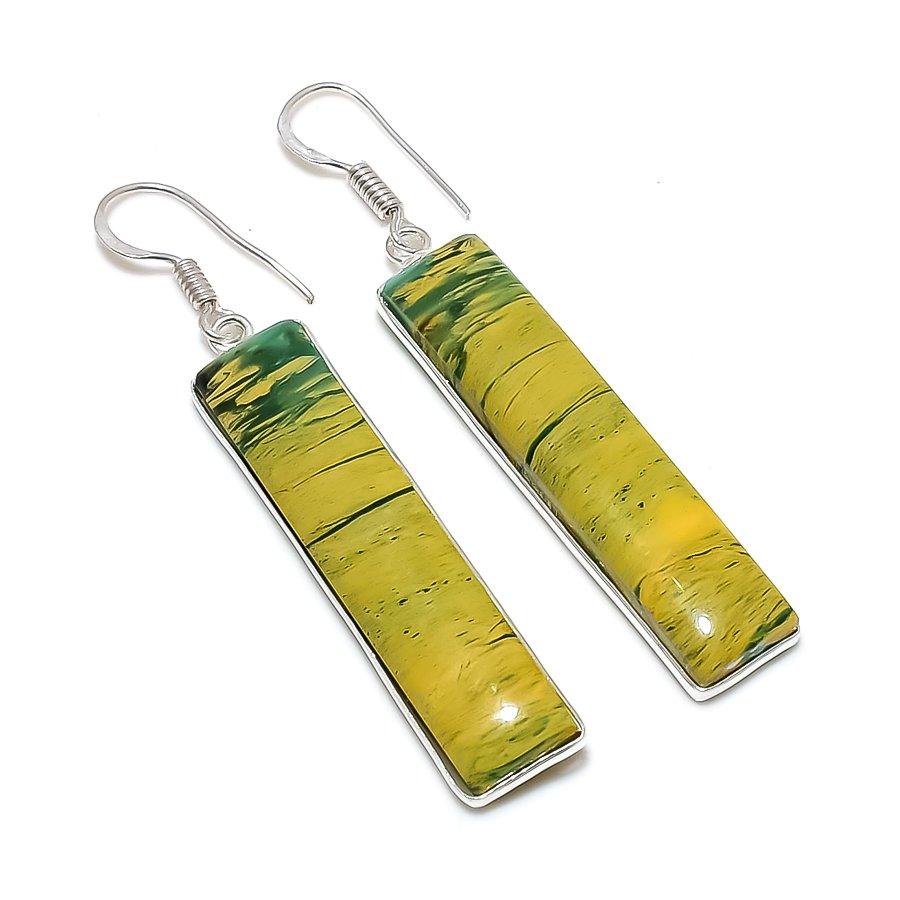 Yellow Calsilica Gemstone 925 Sterling Silver Jewelry Earring 2.29" GK-4794