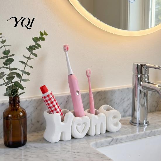 Plastic Toothbrush Organizer HOME Holder, Compact 4-Compartment Organizer, Modern Style Bathroom Vanity Durable Stand for Electric Toothbrushes