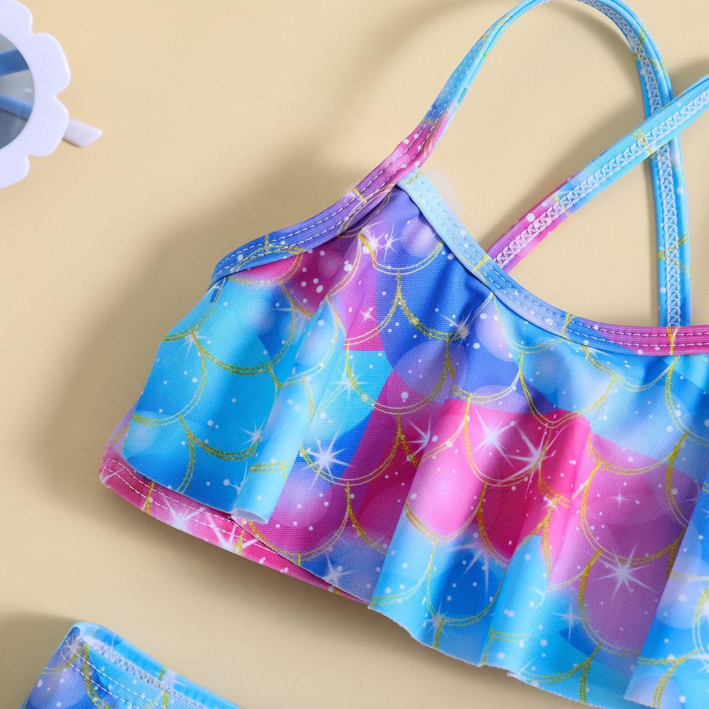 Girls' Fish Scale Print Bikini Swimsuit