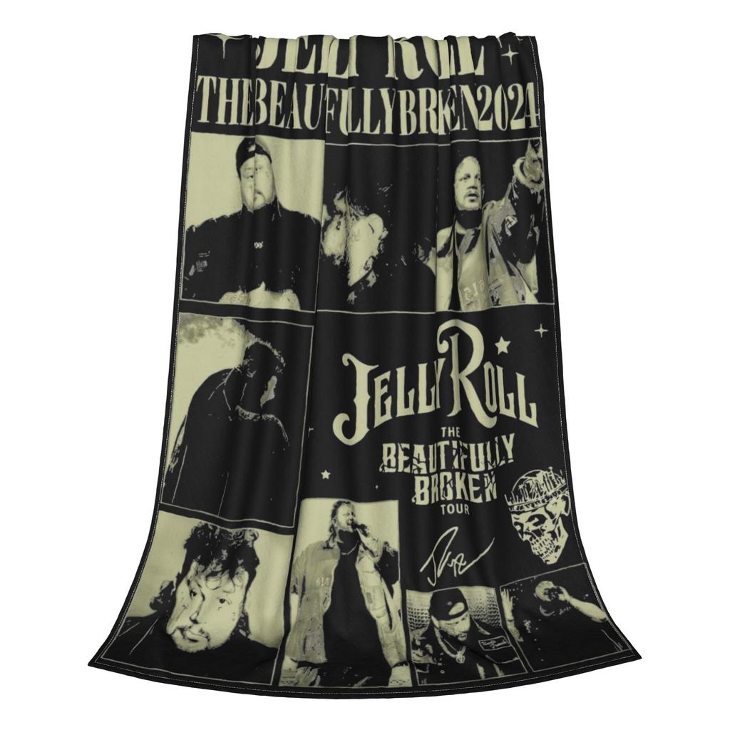 Jelly Roll 2024 Concert Blanket Warm Cozy Fluffy The Beautifully Broken Tour Throw Blankets for Couch Multiple Sizes Bedspread