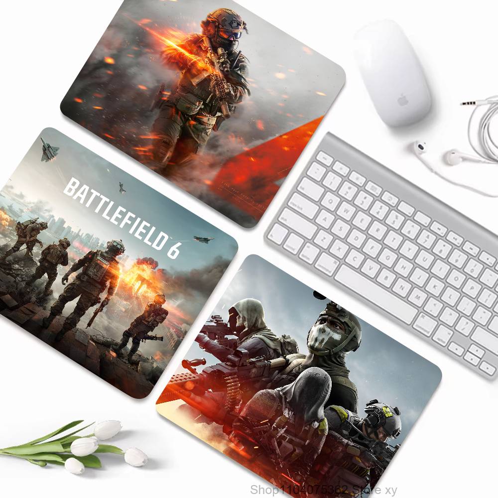 Игровой коврик для мыши Battlefield 6 Маленький коврик для мыши с заблокированным краем Для геймеров Настольный коврик для компьютера Прямоугольный Противоскользящий Резиновый