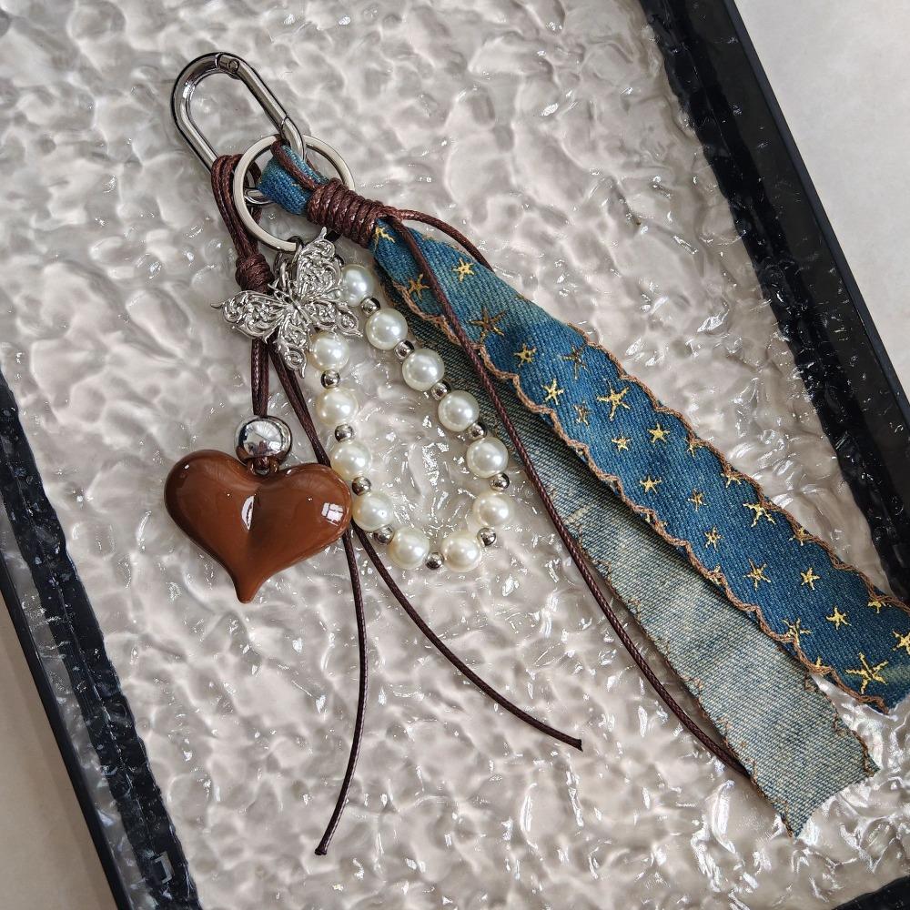 Pearl Bag Pendant Cowboy Ribbon Bag Charm Y2K Style Love Heart Pendant  Fashion Accessories