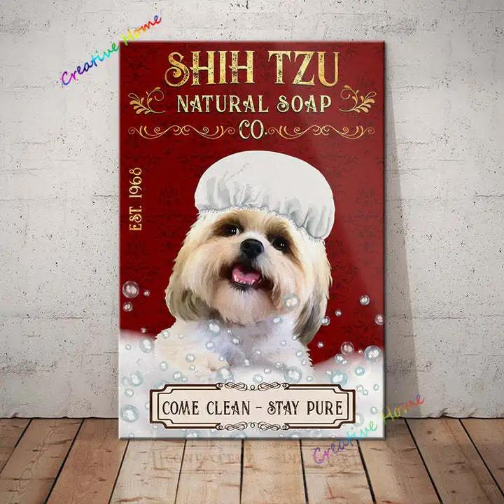 Металлическая жестяная вывеска для домашних животных, ши-тцу, мыло для мытья лап, печатный плакат, ванная комната, туалет, гостиная, домашний художественный декор стены