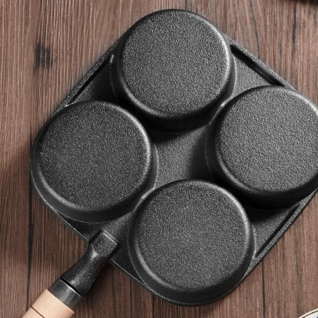 Telssida Cast Iron Four-Hole Egg Pan, Burger Mold, Breakfast Pan, Non-Coated Egg Waffle Pan, Mini Flat Non-Stick Pan