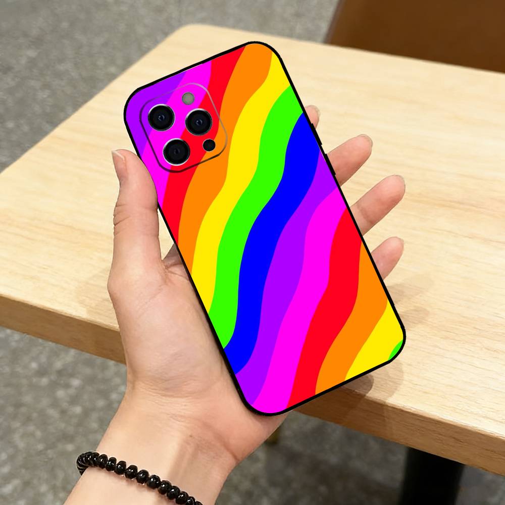 C-Цветной Радужный Полосатый Чехол Для Телефона Для iPhone 17, 16,15,14,13,12,11 Plus,Pro Max, Другие Мягкий Черный Чехол