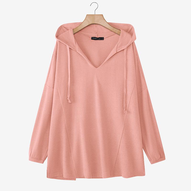 ZANZEA Women Casual V-Neck Long Sleeve Autumnn Pullover Thin Hoodies