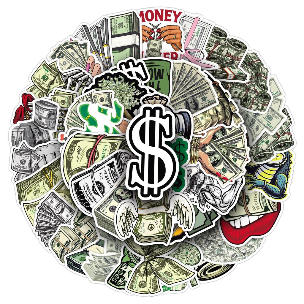 50 Cartoon Dollar Graffiti Stickers: Creative Money Symbol Decals for Cups, Phones, Computers, and Journals