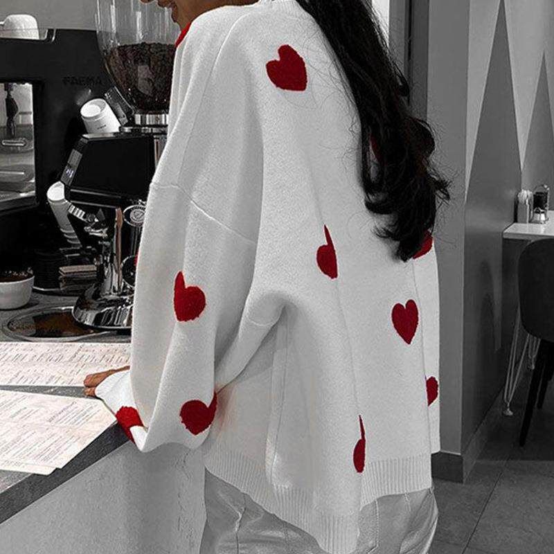 and Winter New Embroidered Heart Sweater for Women, Popular on Social Media, European and American Style Knitted Pullover, Cross-Border Amazon Ins