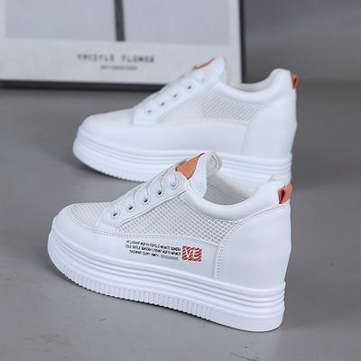 Модные 7 см кроссовки из сетки, массивные кроссовки из микрофибры на платформе-клине, женская летне-осенняя обувь, вулканизированные сандалии, полые шлепанцы