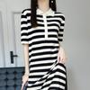Летнее женское трикотажное платье с воротником-поло, средней длины, свободное повседневное платье в полоску, освежающее, подходящее ко всему