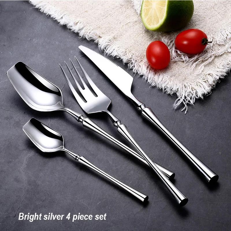 4 Pcs Mirror Matte Stainless Steel Black Gold Silver Cutlery Dinnerware Tableware Knife Spoon Fork Flatware Set Dishwasher Safe