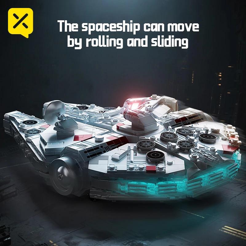 TOYLINX 1361 Pcs Space Adventure Millennium Warship Building Blocks Set Spacecraft Falcon Spaceship Bricks Toy With LED Light up