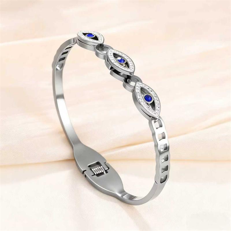 Rinhoo Stainless Steel Bracelet for Women Luxury Zircon Evil Eye Open Bangles Waterproof Jewelry Lucky Amulet Gift