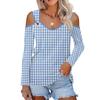 Women's Casual Shirt Blouse Print V-neck Sexy Cold Shoulder Long Sleeve Top