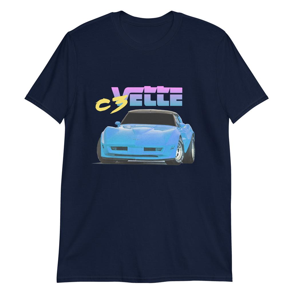 Blue vette C3 Retro Chevy 80s Aesthetic Custom Vette Short-Sleeve T-Shirt