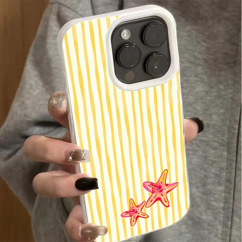 Летний чехол для телефона с желтыми полосками и морской звездой для iPhone 17 16 Plus 15 Pro 14 13 11 12 Pro Max 17 Air 16E Ударопрочный мягкий ТПУ чехол
