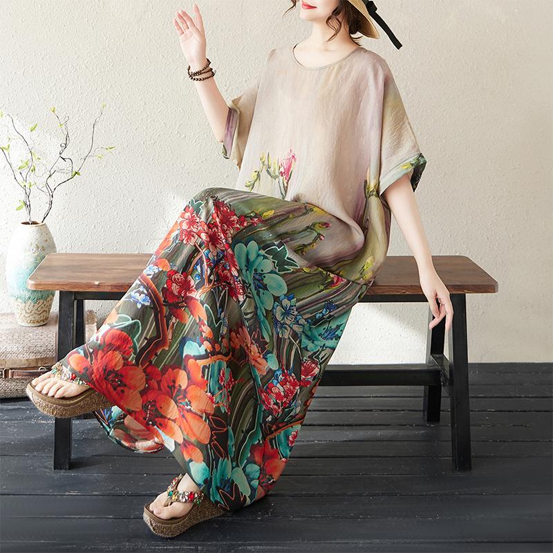 Dimanaf 2025 Summer Women Plus Size Loose Dress Beach Vintage Basic Casual Long Dress Floral Holiday Dress