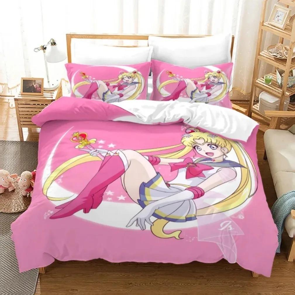 Комплект постельного белья Anime S-Sailor & M-Moon, пододеяльник, одеяло, комплект постельного белья, наволочка, размер King Queen Twin для мальчиков и девочек взрослых