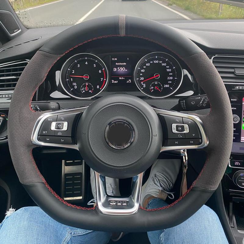 WCaRFun настроить черный замшевый чехол на руль автомобиля для Volkswagen VW Golf R MK7 Golf 7 GTI VW Polo GTI Scirocco 2015