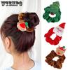 Women Girls Elastic Christmas Hair Ties with Christmas Series Pattern Design Soft Red Green Brown Hair Bands Xmas Ponytail Holders