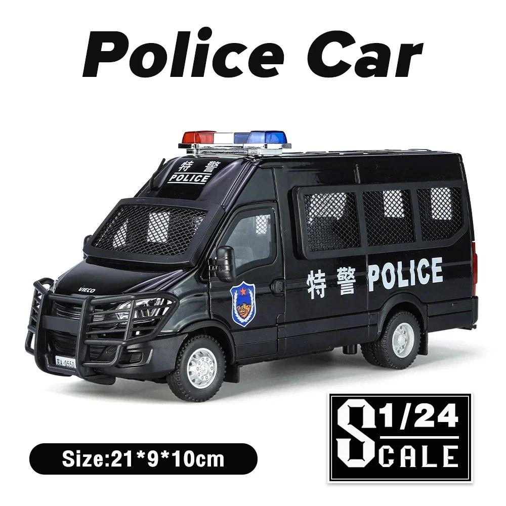 Metal Cars Toys Scale 1:24 IVECO Police Car Diecast Alloy Car Model Gift for Boys Children Kids Toy Vehicles Sound and Light