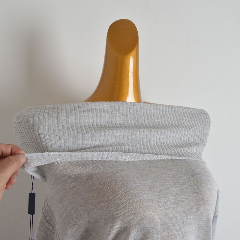 Solid off-Shoulder Collar Long Sleeve Knit Women Spring and Autumn New Slim Fit Slimming Short Navel T-shirt Top