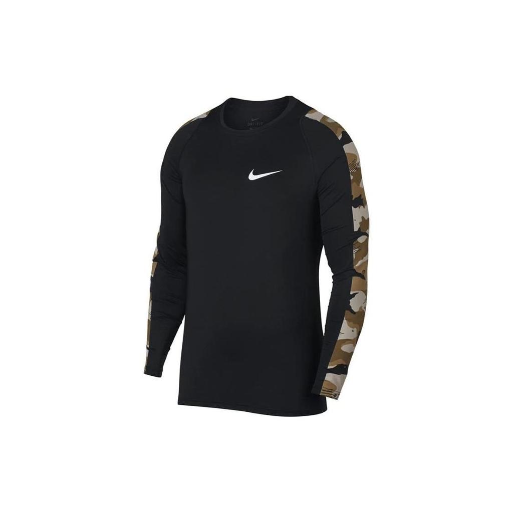 Nike Футболка с длинным рукавом и логотипом, камуфляжным принтом, мужская, черная AQ1207-010
