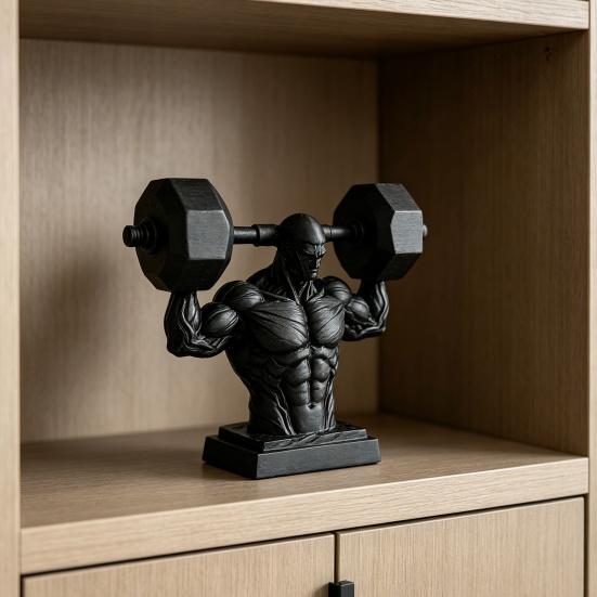 3D Printed Muscle Man Figurine, Matte Black Realistic Iron-Lifting Muscle Shape Model with Stable Base, Gym Decor for Men Fitness Gift