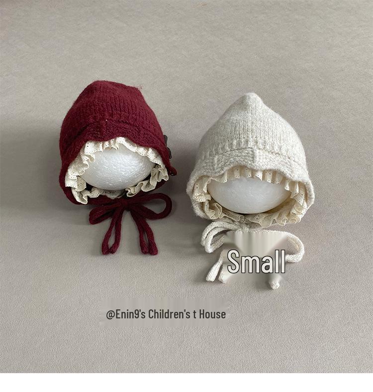 Теплая зимняя шерстяная шапка-ушанка с вязаным кружевным декором для девочек и малышей