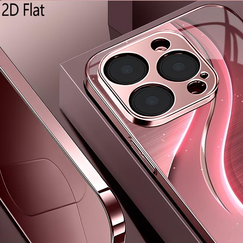 Розовый Серебристый Блеск 2D Плоская Для iPhone17 18 16 15 14 13 12 11 Pro Max XS XR 8 7Plus Чехол для Телефона Ударопрочный Защитный Задний Чехол