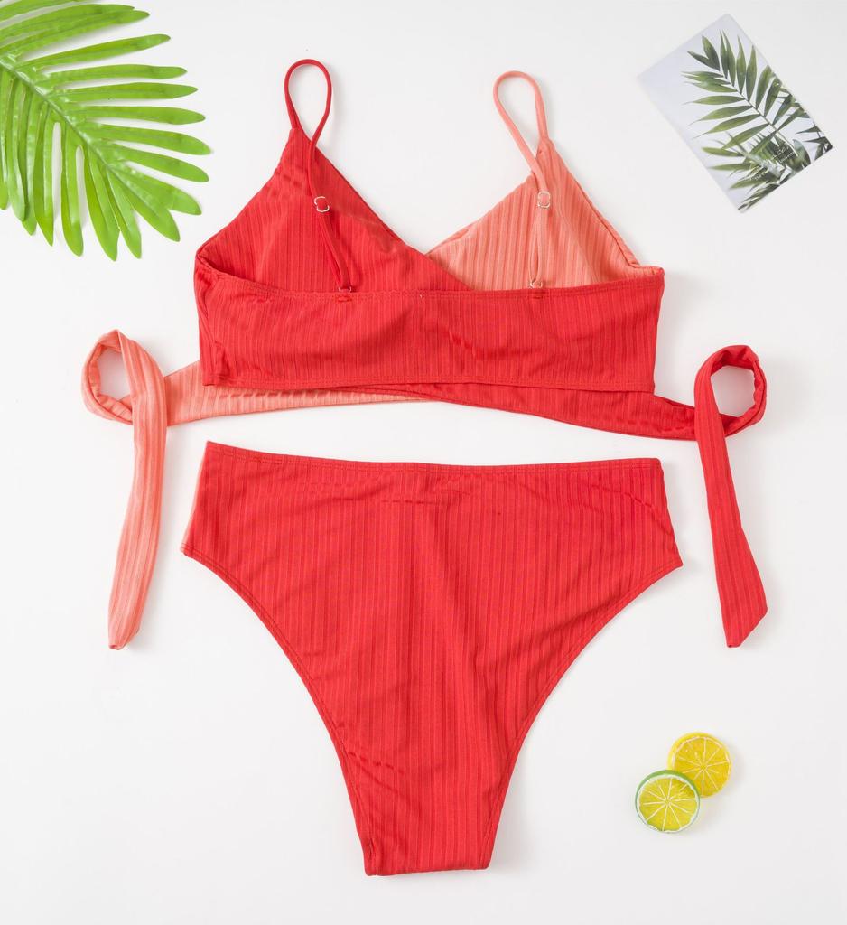 Women's Large Size Colorful Straps Bikini Summer Beach Collision Swimsuit Sports Beach Plus Size Swimsuit Sets