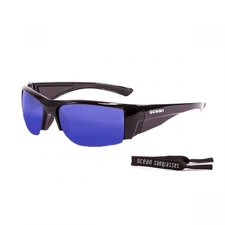 OCEAN GUADALUPE Floating Wraparound UV Coated Recycled Shiny Black Blue REVO Sunglasses, Shape, Protection, Impact-Resistant Lenses, Materials,