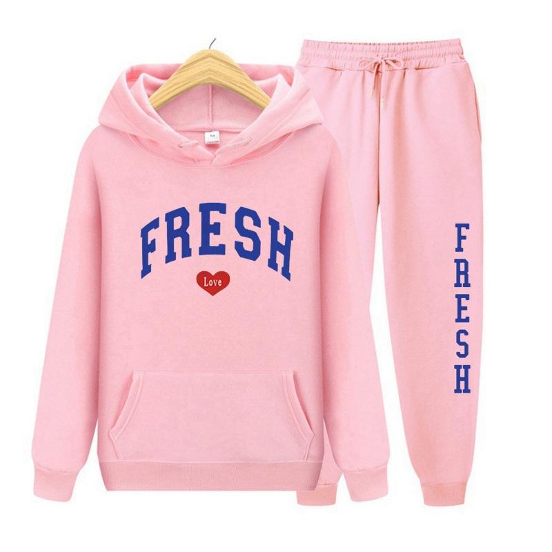 Модный классический узор с буквенным принтом FRESH LOVE, модный спортивный свитшот с принтом, осень/зима, теплая толстовка с начесом, пальто, повседневный комплект