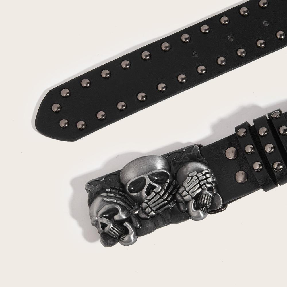 Casual Rivet Belts Versatile Snap on Waist Belt Fashion Skull Belt  Unisex