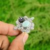 Gift For Women Stackable Flower Adjustable Ring 925 Silver Natural Larimar